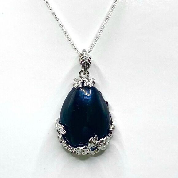 ASZ Striking Black Onyx & Sterling 925 Silver Necklace - Picture 2 of 9